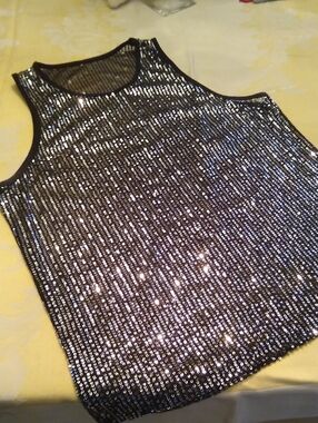 Men's Silver Sequin Tank Top - Unbranded